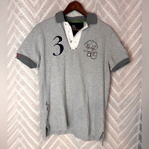 Gray Polo Shirt with Embroidered Details